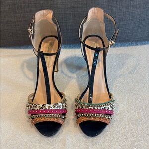 Jorge Bischoff Navy T-Strap Statement Heels Size 8.5 Rare Brazil